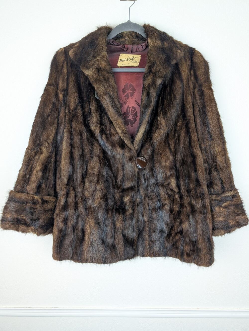 Nelson Furs Coat Genuine 60s Vintage Mob Wife Luxury Rich Brown Glam Size M